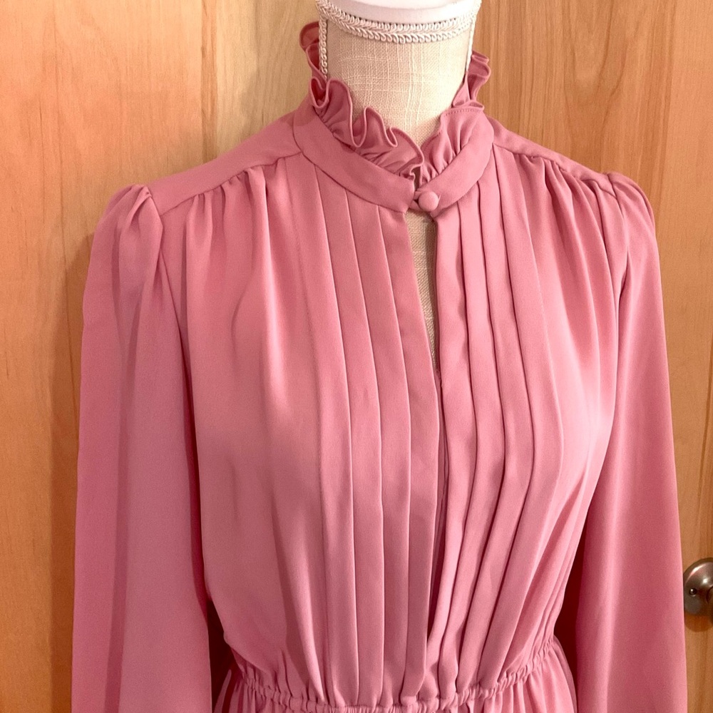 Vintage pink pleated ruffle maxi dress - EUC - Picture 2 of 4